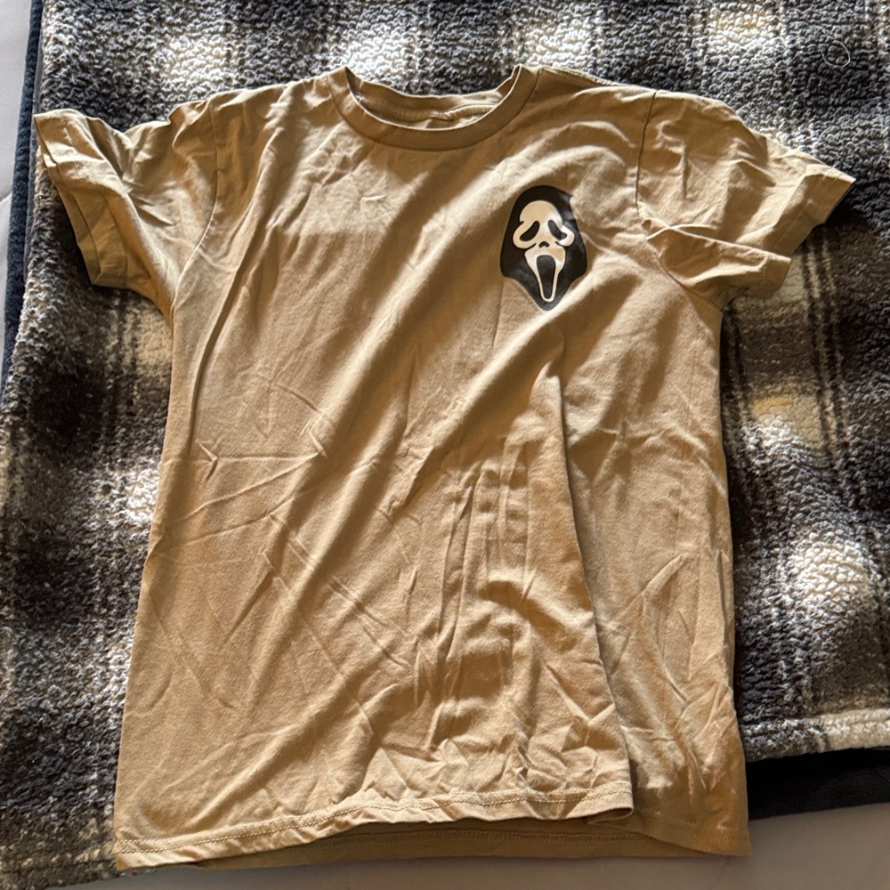 Tan T-Shirt with Scream Mask Graphic